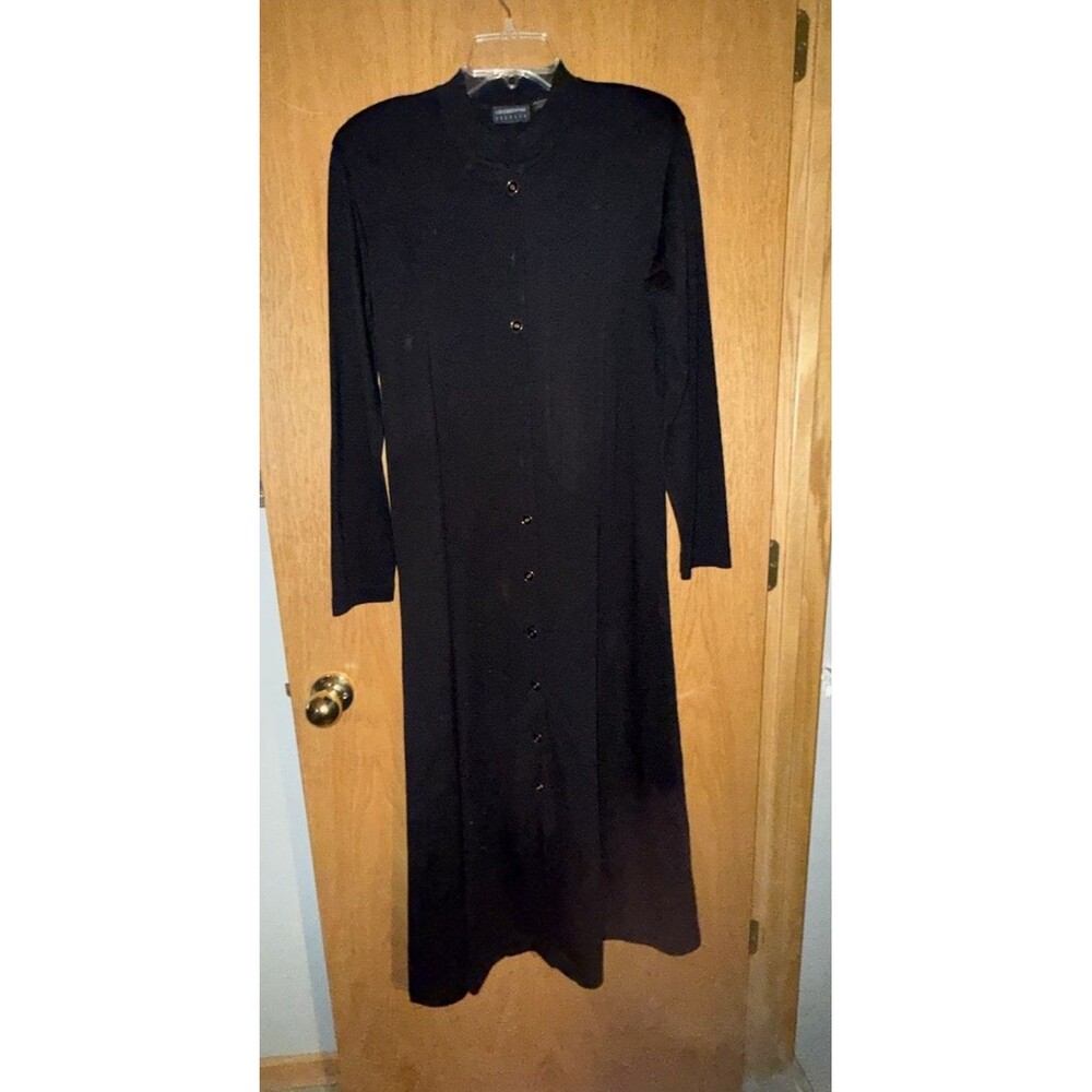 Liz Claiborne Gold Button Dress Blk Large Wool Blend Stretch Knit Office Classic